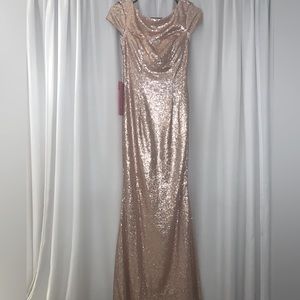 NWT Rose Gold Small Sequins long bridesmaid / prom / evening gown formal dress